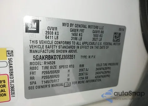 2014 Buick Enclave Leather z USA, uszkodzony, nr VIN 5GAKRBKD7EJ368351